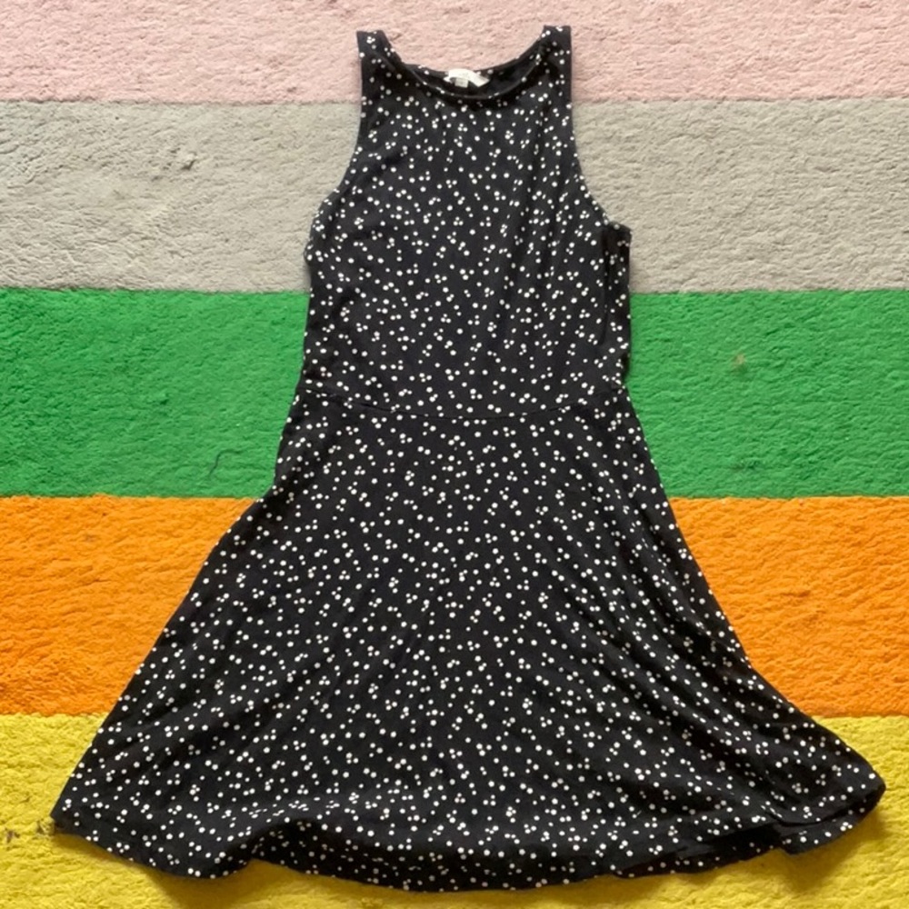 black dress with white flower print